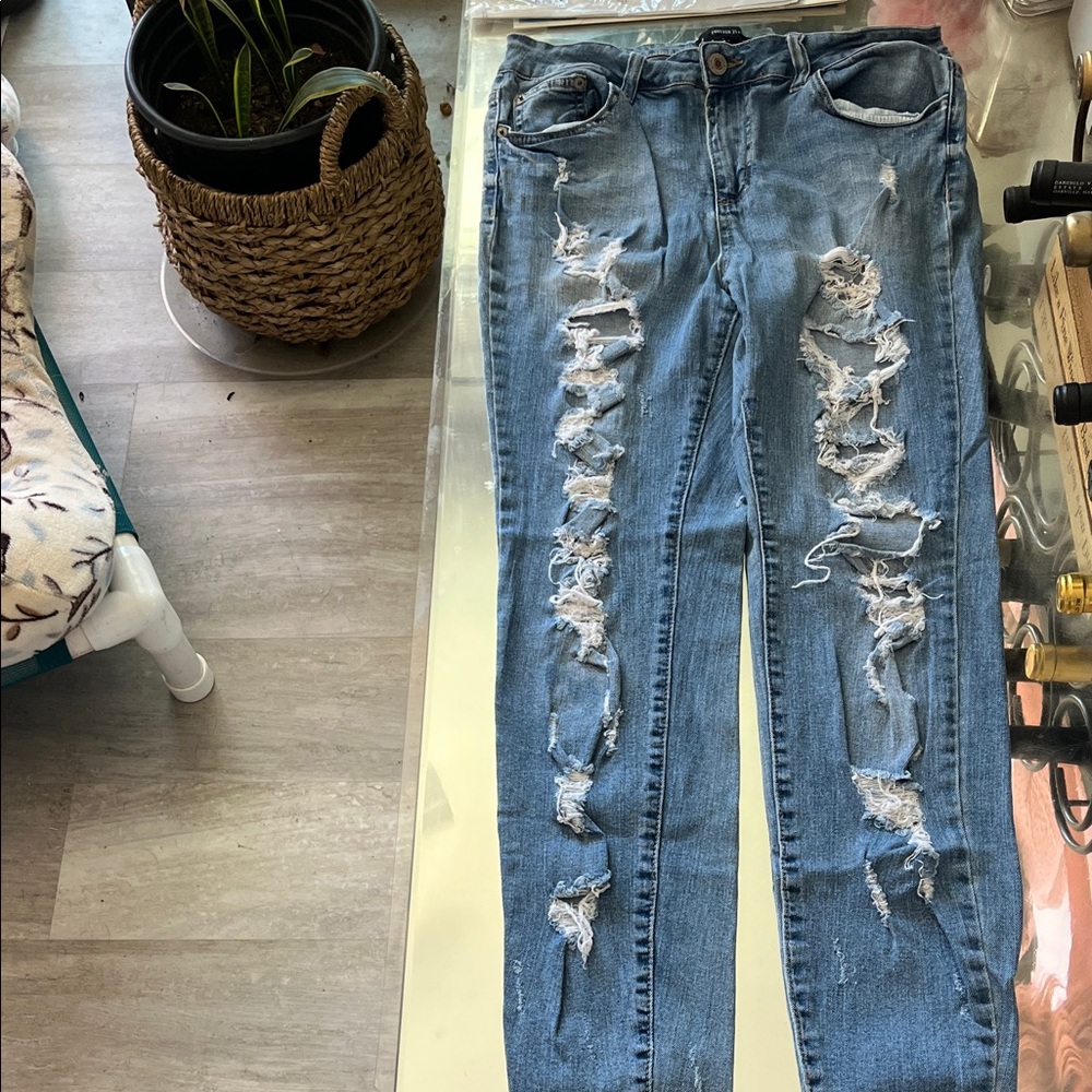 Forever 21 Light Blue Ripped Skinny Jeans